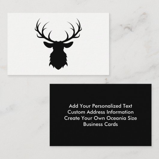 黒い鹿の頭とシルエット〔雄ジカの〕枝角 名刺 (正面/裏面)