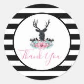 黒い鹿の頭とピンクの花と山感謝してい付 ラウンドシール (正面)