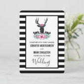 黒い鹿の頭と花模様と山結婚の 招待状 (スタンド正面)