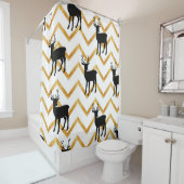 黒い鹿、金ゴールドテクスチャパターン。 シャワーカーテン (インサイチュ)