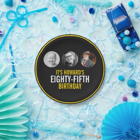 黒い黄白の3枚の写真85歳の誕生日 ペーパープレート (パーティー)