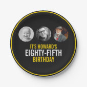 黒い黄白の3枚の写真85歳の誕生日 ペーパープレート (正面)