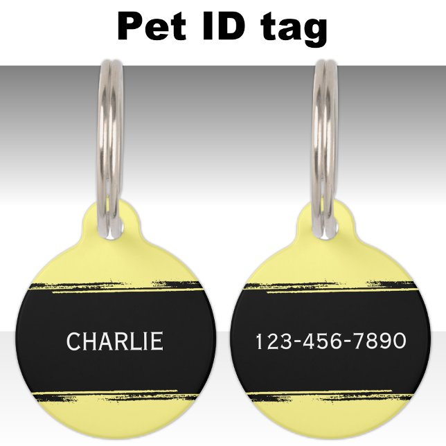 黒い黄色で名前と番号を追加連絡する ペット　ネームタグ (クリエイターアップロード済み)