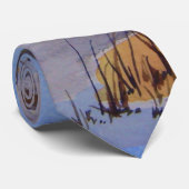黒い黄色と青の素朴な冬の夕日 ネクタイ (ロール)