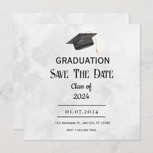 黒い黄色のグランジ卒業式の日付を保存 セーブザデート (正面/裏面)