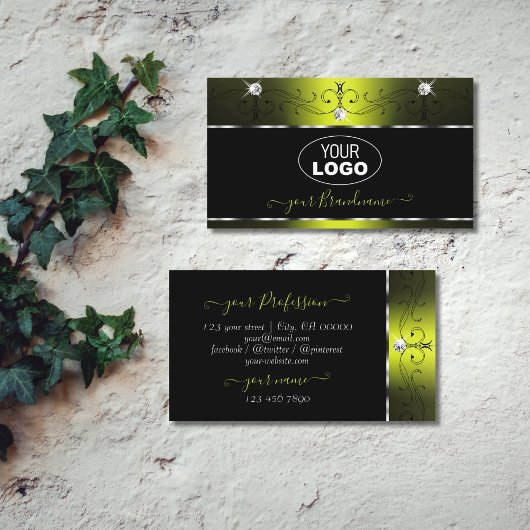 黒い黄色のスクイグルきらめくダイヤモンド追加ロゴ 名刺