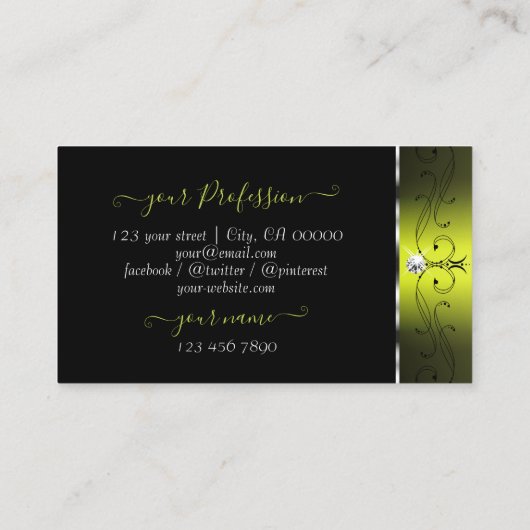 黒い黄色のスクイグルきらめくダイヤモンド追加ロゴ 名刺 (裏面)