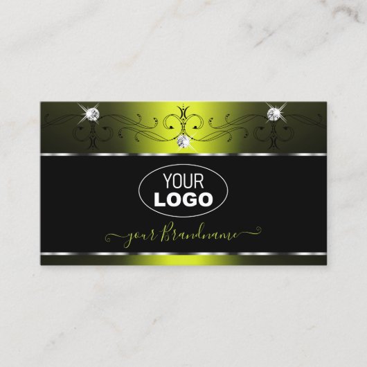 黒い黄色のスクイグルきらめくダイヤモンド追加ロゴ 名刺 (正面)