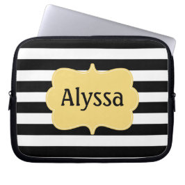 黒い黄色のストライプのパーソナライズなラップトップスリーブ ラップトップスリーブ