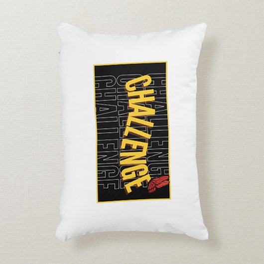 黒い黄色のタイポグラフィチャレンジアクセント枕 アクセントクッション (正面(垂直))