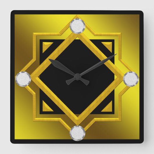 黒い黄色のトーンウォールクロック スクエア壁時計 (正面)