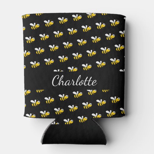 黒い黄色のハチ名のスクリプト 缶クーラー (裏面)