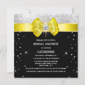 黒い黄色の弓エレガントの銀の輝く招待状 招待状 (正面)