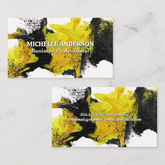 黒い黄色の抽象芸術表現絵を描 名刺 (正面/裏面)