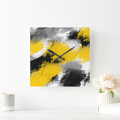 黒い黄色の白いモダン抽象芸術 スクエア壁時計 (ホーム)