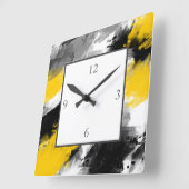 黒い黄色の白いモダン抽象芸術 スクエア壁時計 (傾斜)