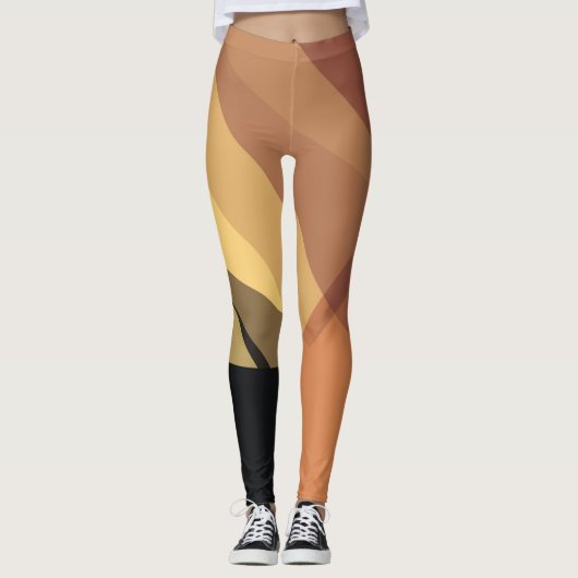 黒い黄色の茶色の幾何モダンパターン レギンス (正面)