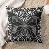 黒い黒い蝶及び白は枕渦巻きます クッション (ブランケット)