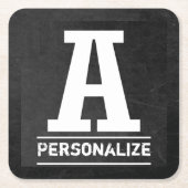 黒い黒い黒板モノグラム全文字A ~ Z スクエアペーパーコースター (正面)