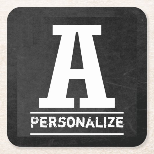 黒い黒い黒板モノグラム全文字A ~ Z スクエアペーパーコースター (正面)