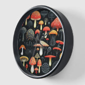 黒い黒地にキノコをクノリング 壁時計 (傾斜)