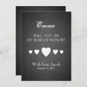 黒い黒板が私のメイド・オブ・オーナー（花嫁付き添い人） 招待状 (正面/裏面)