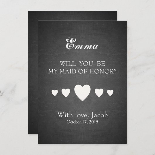 黒い黒板が私のメイド・オブ・オーナー（花嫁付き添い人） 招待状 (正面/裏面)