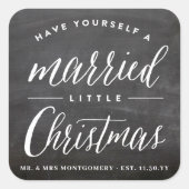 黒い黒板に小さな結婚式　クリスマスの小さな休日 スクエアシール (正面)