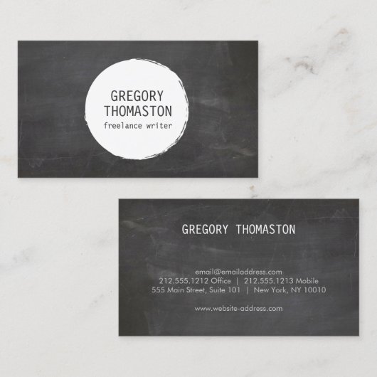 黒い黒板に白いインクのブロサークルのロゴ 名刺 (正面/裏面)