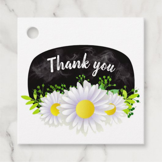 黒い黒板に白いデイジー 感謝 フェイバータグ (正面)