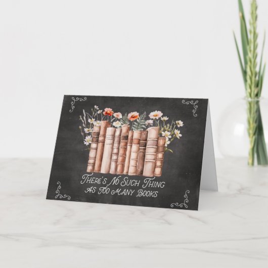 黒い黒板に花と引用文が咲く本 カード (正面)