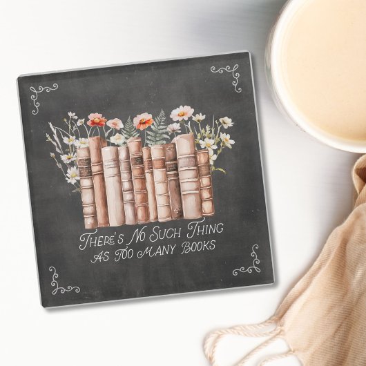 黒い黒板に花と引用文が咲く本 ガラスコースター