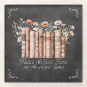 黒い黒板に花と引用文が咲く本 ガラスコースター (正面)