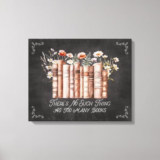 黒い黒板に花と引用文が咲く本 キャンバスプリント (正面)