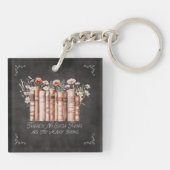 黒い黒板に花と引用文が咲く本 キーホルダー (裏面)