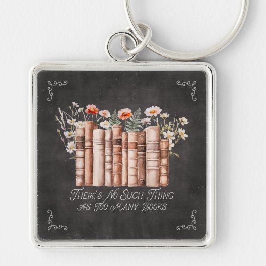 黒い黒板に花と引用文が咲く本 キーホルダー (正面)