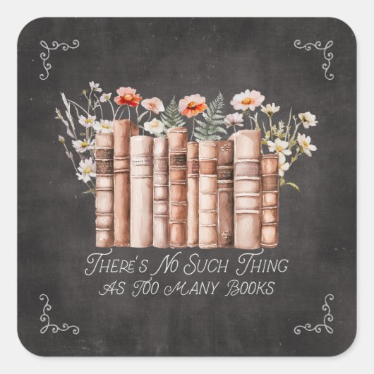 黒い黒板に花と引用文が咲く本 スクエアシール (正面)