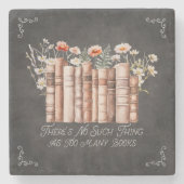黒い黒板に花と引用文が咲く本 ストーンコースター (正面)