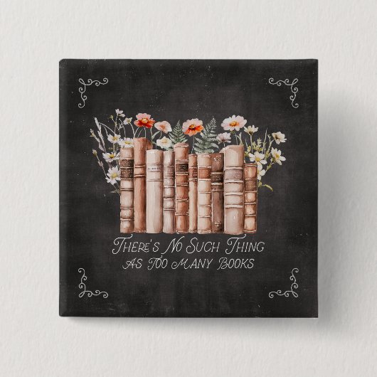 黒い黒板に花と引用文が咲く本 缶バッジ (正面)