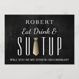 黒い黒板のスーツアップが私のグルームスマンに 招待状