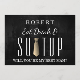 黒い黒板のスーツ私の花婿の付添人です 招待状