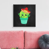 黒い黒板のソンブレロのかわいいサボテン キャンバスプリント (インサイチュ (リビング))