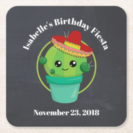 黒い黒板のソンブレロのかわいいサボテン スクエアペーパーコースター