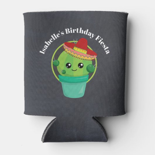 黒い黒板のソンブレロのかわいいサボテン 缶クーラー (正面)