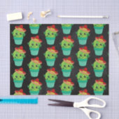 黒い黒板のソンブレロのかわいいサボテン 薄葉紙 (クラフト)