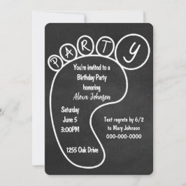 黒い黒板のパーティーフットプリント 招待状
