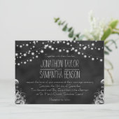 黒い黒板のライトの列の結婚式の招待 招待状 (スタンド正面)