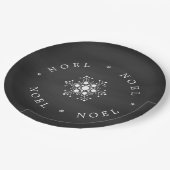 黒い黒板の一見の雪片Noel ペーパープレート (アングル)