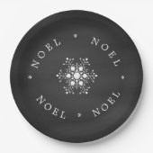 黒い黒板の一見の雪片Noel ペーパープレート (正面)