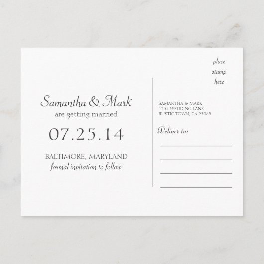 黒い黒板の写真の日付を保存 案内ポストカード (裏面)